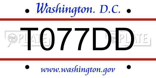 T077DD District Of Columbia License Plate