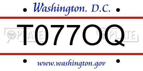 T077OQ District Of Columbia License Plate