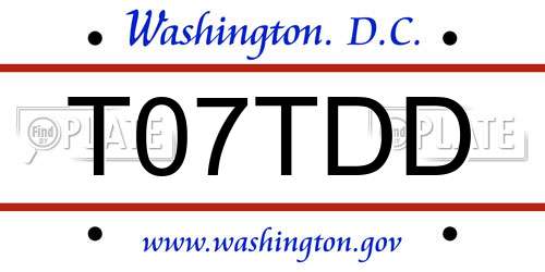 T07TDD District Of Columbia License Plate