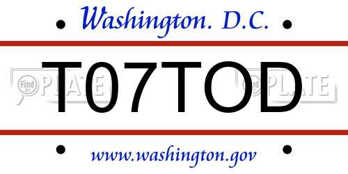 T07TOD District Of Columbia License Plate