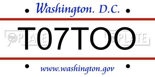 T07TOO District Of Columbia License Plate