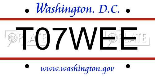 T07WEE District Of Columbia License Plate