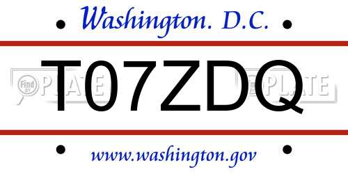 T07ZDQ District Of Columbia License Plate