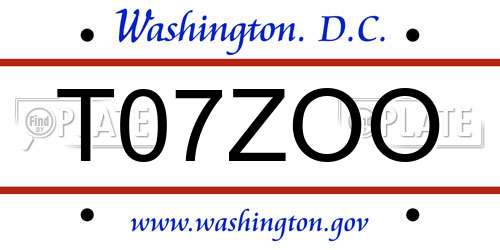 T07ZOO District Of Columbia License Plate