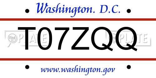 T07ZQQ District Of Columbia License Plate