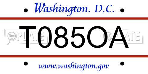 T085OA District Of Columbia License Plate