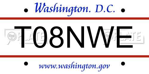 T08NWE District Of Columbia License Plate