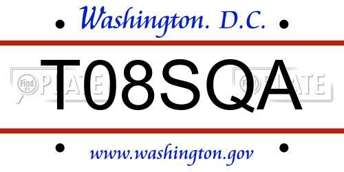 T08SQA District Of Columbia License Plate