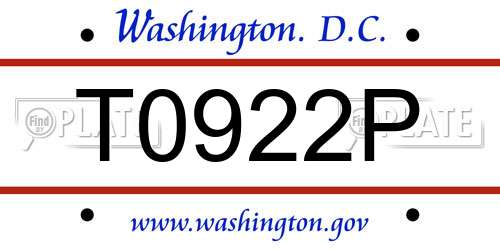 T0922P District Of Columbia License Plate