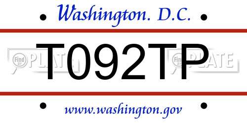 T092TP District Of Columbia License Plate