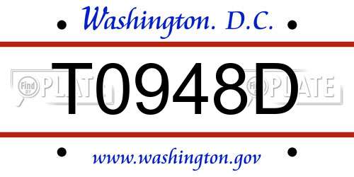 T0948D District Of Columbia License Plate