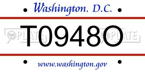 T0948O District Of Columbia License Plate