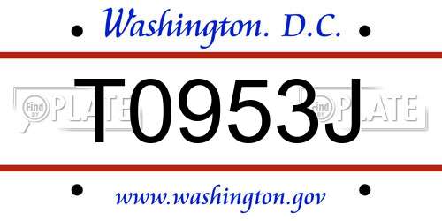 T0953J District Of Columbia License Plate