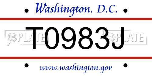 T0983J District Of Columbia License Plate