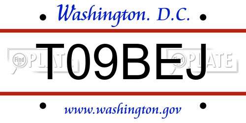 T09BEJ District Of Columbia License Plate