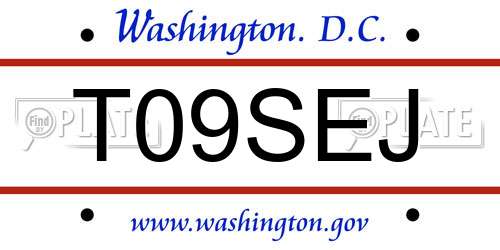 T09SEJ District Of Columbia License Plate