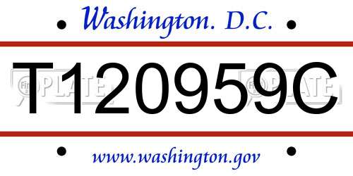 T120959C District Of Columbia License Plate