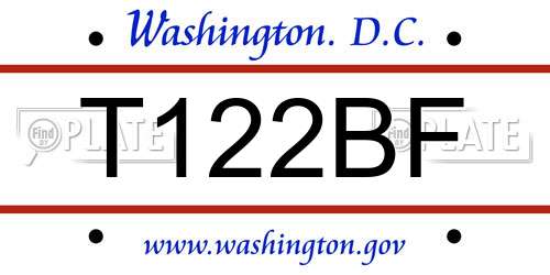 T122BF District Of Columbia License Plate