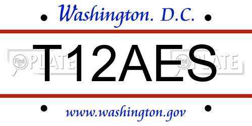 T12AES District Of Columbia License Plate
