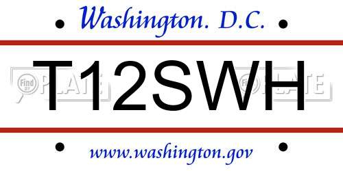 T12SWH District Of Columbia License Plate