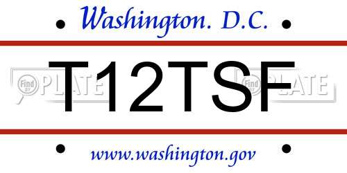 T12TSF District Of Columbia License Plate