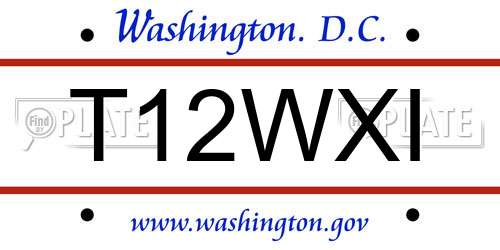 T12WXI District Of Columbia License Plate