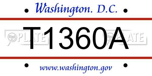 T1360A District Of Columbia License Plate