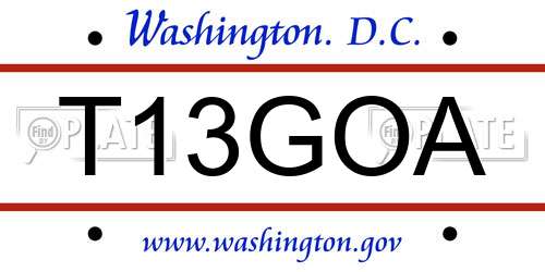 T13GOA District Of Columbia License Plate
