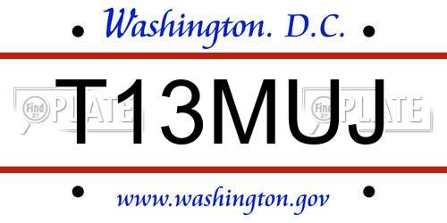 T13MUJ District Of Columbia License Plate