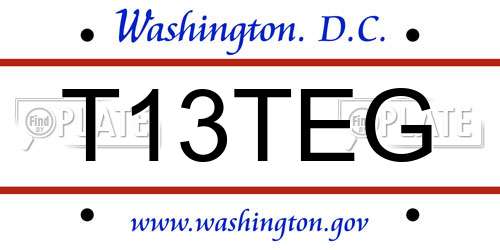 T13TEG District Of Columbia License Plate