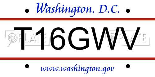 T16GWV District Of Columbia License Plate