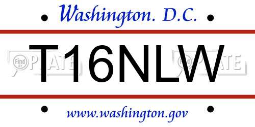 T16NLW District Of Columbia License Plate