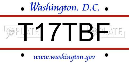 T17TBF District Of Columbia License Plate