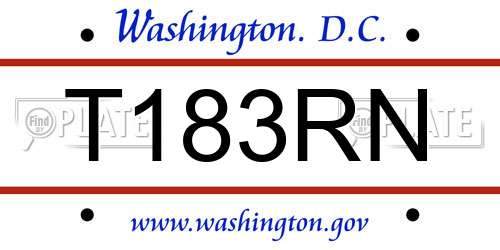 T183RN District Of Columbia License Plate