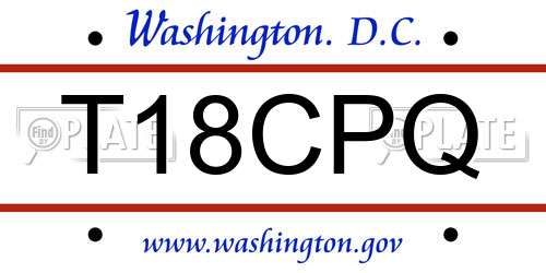 T18CPQ District Of Columbia License Plate