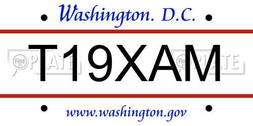 T19XAM District Of Columbia License Plate