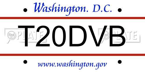 T20DVB District Of Columbia License Plate