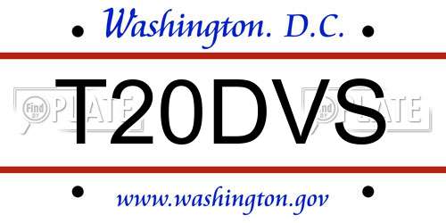 T20DVS District Of Columbia License Plate