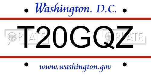T20GQZ District Of Columbia License Plate