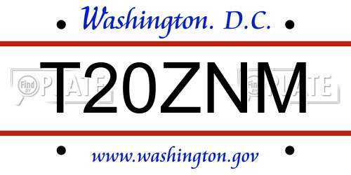 T20ZNM District Of Columbia License Plate