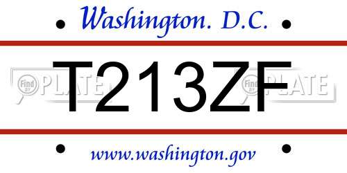 T213ZF District Of Columbia License Plate