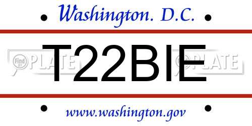T22BIE District Of Columbia License Plate