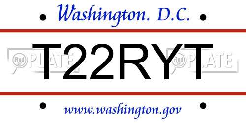 T22RYT District Of Columbia License Plate