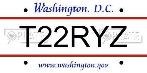 T22RYZ District Of Columbia License Plate