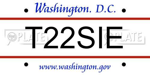 T22SIE District Of Columbia License Plate