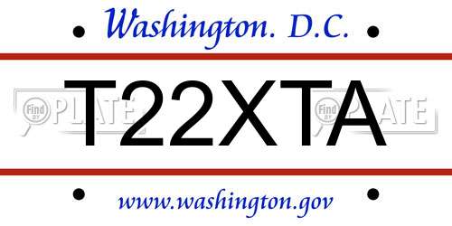 T22XTA District Of Columbia License Plate