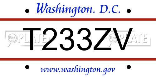 T233ZV District Of Columbia License Plate