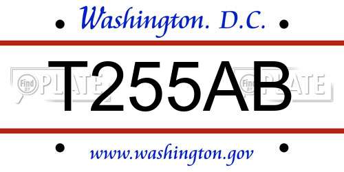 T255AB District Of Columbia License Plate