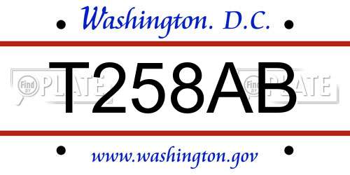 T258AB District Of Columbia License Plate