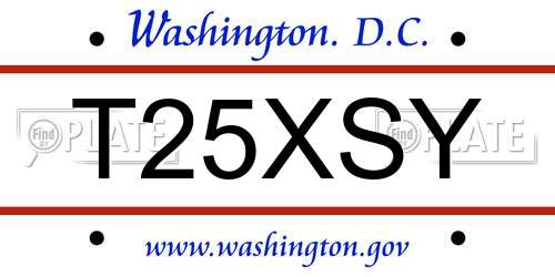 T25XSY District Of Columbia License Plate
